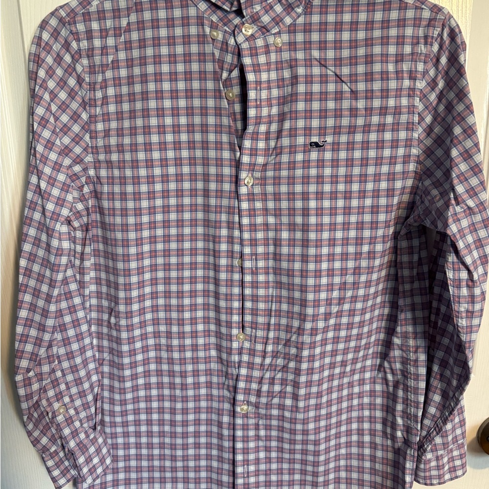 Men's Long-Sleeve Button-Down Plaid Shirt - Purple/Blue